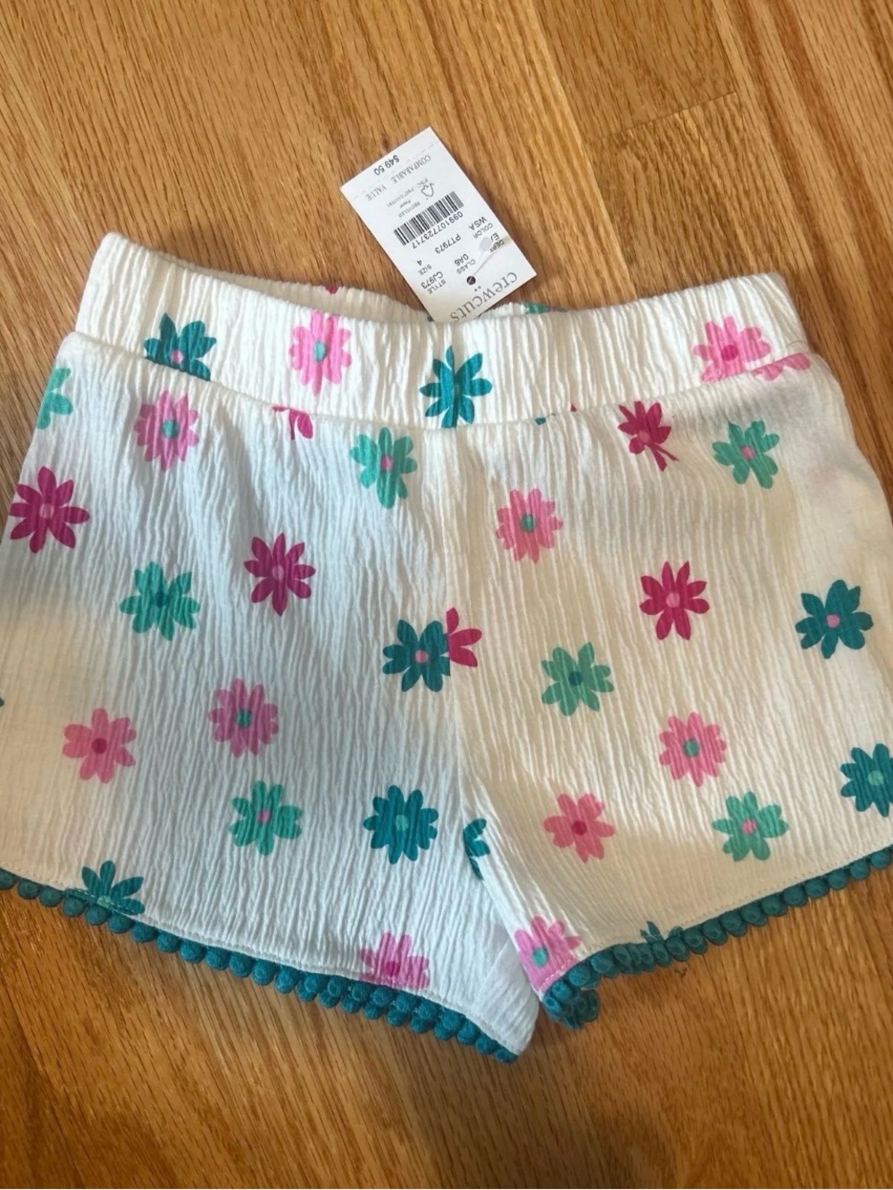 Crewcuts White Floral Shorts with Pink and Teal Flowers